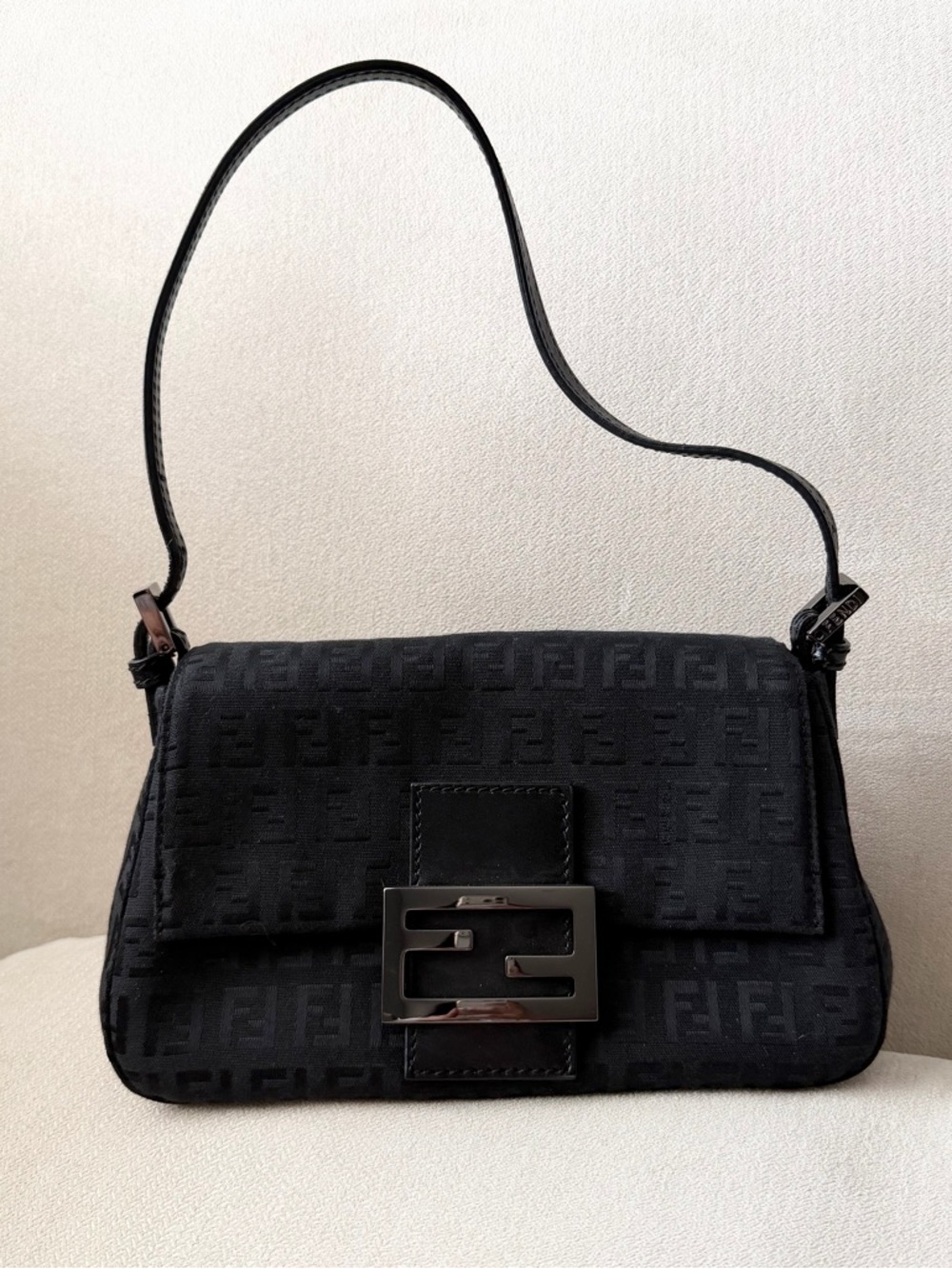 Fendi Black Zuchinno Mini Mama Baguette Shoulder Bag